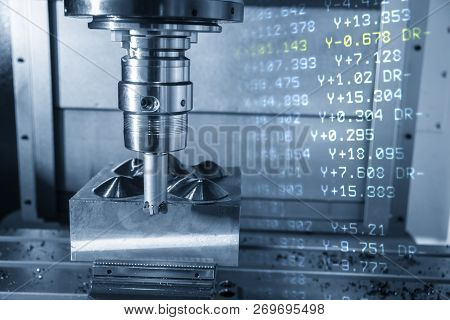 The  Abstract Scene Of Cnc Milling Machine And Nc Data.the Cnc Milling Machine Cutting The Mold Part