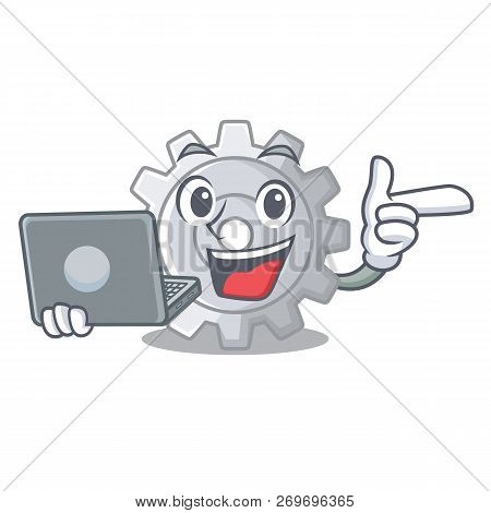 With Laptop Roda Gear Simple Image On Cartoon