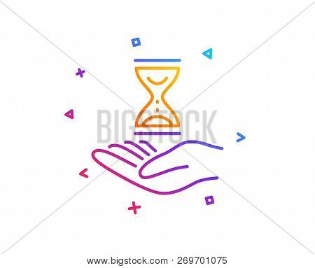 Time Hourglass In Hand Line Icon. Sand Watch Sign. Gradient Line Button. Time Hourglass Icon Design.