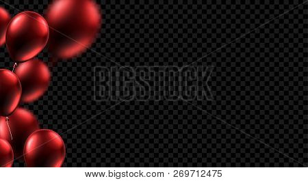 Festive Background With Red Shiny Balloons On Transparent Backdr