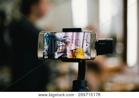 Smartphone attached to a gimbal