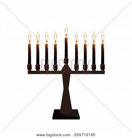 Chanukiah. Jewish Holiday Hanukkah. Vector Illustration On Isolated Background.