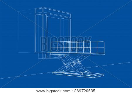 Dock Leveler Concept. Vector Rendering Of 3d. Wire-frame Style. The Layers Of Visible And Invisible 