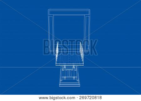 Dock Leveler Concept. Vector Rendering Of 3d. Wire-frame Style. The Layers Of Visible And Invisible 