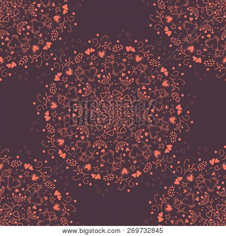 Vector Seamless Pattern With Abstract Ornament. Round Mandala Pattern For Printing On Fabric Or Pape