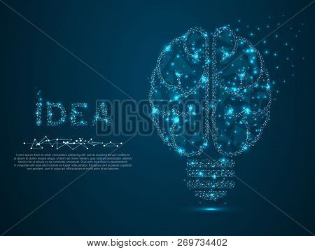 Incandescent Lamp. Low Poly, Polygonal Wireframe Vector Illustration With Scattered Particles And Li