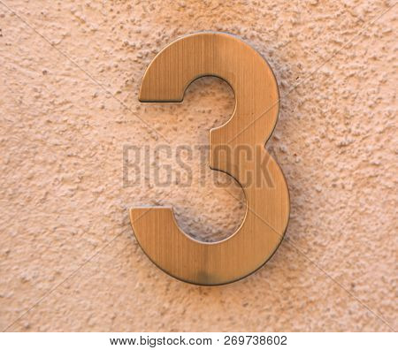 Very Big Text Number 3 In Golden Metal