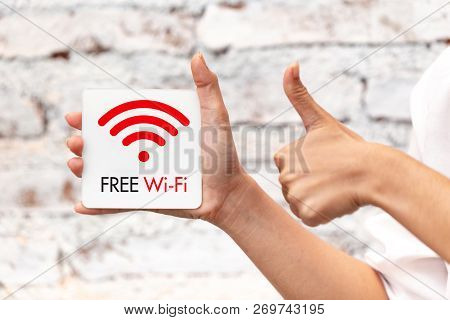 Free Wifi Sign Symbol Illustration Thumbs Up For Good Best And Safe Service Internet Access.
