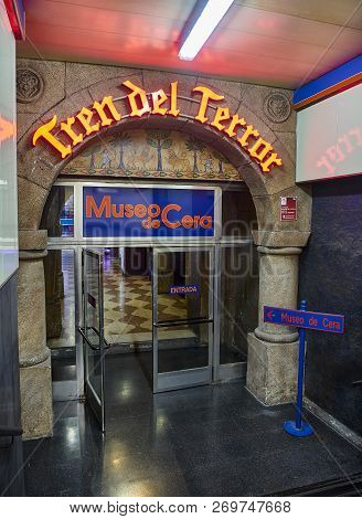 Madrid, Spain - November 16, 2018. Entry To The Tren Del Terror, Terror Train, Of The Museo De Cera,