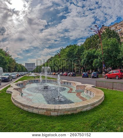 Bucharest, Romania - July 17, 2018: The Victory Of Socialism Boulevard (union Boulevard Today), Buil