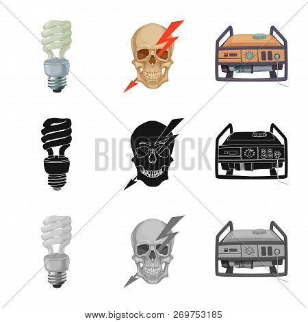 Vector Illustration Of Electricity And Electric Sign. Set Of Electricity And Energy Vector Icon For 