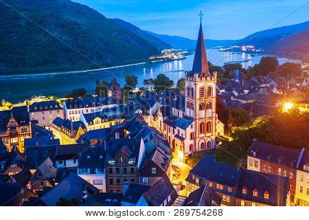 Bacharach Aerial Panoramic View. Bacharach Is A Small Town In Rhine Valley In Rhineland-palatinate, 