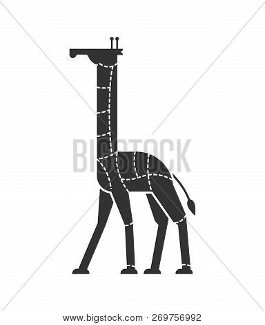 Cut Of Meat Giraffe. Camelopard Silhouette Scheme Lines Of Different Parts Meat. How To Cut Flesh Wi