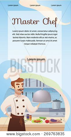 Concept Illustration Of The Restaurant Business. Banner Vector Of A Cartoon Character Master Shef Co