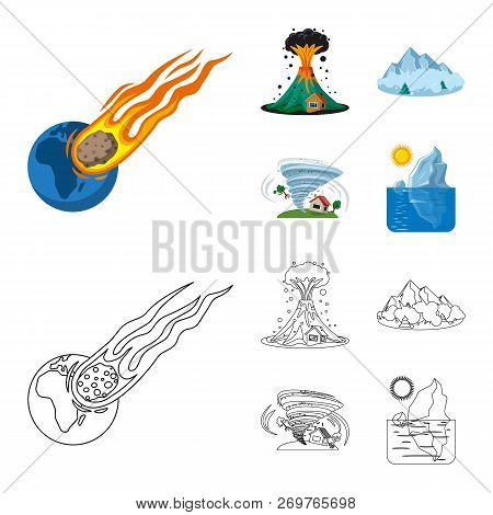 Vector Illustration Of Natural And Disaster Symbol. Collection Of Natural And Risk Vector Icon For S