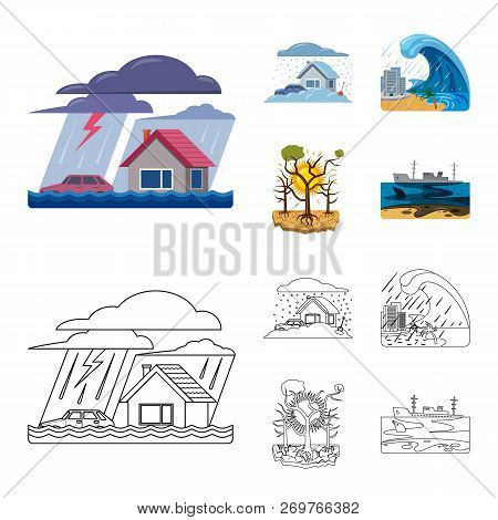 Vector Illustration Of Natural And Disaster Sign. Set Of Natural And Risk Vector Icon For Stock.