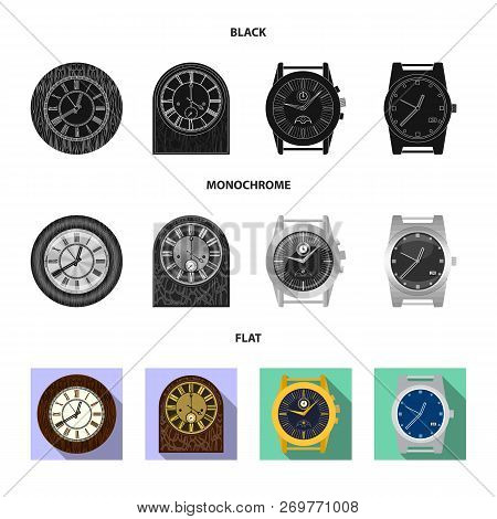 Vector Design Of Clock And Time Icon. Set Of Clock And Circle Vector Icon For Stock.