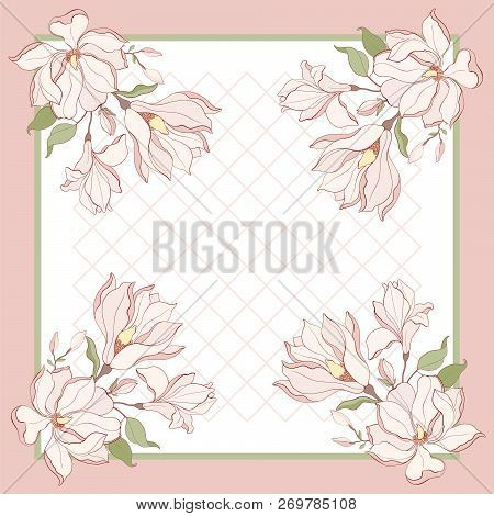 Card, Bandana Print, Kerchief Design, Napkin. Dark Blue Beige Ornate Pattern On Pastel Vlue. Ready F