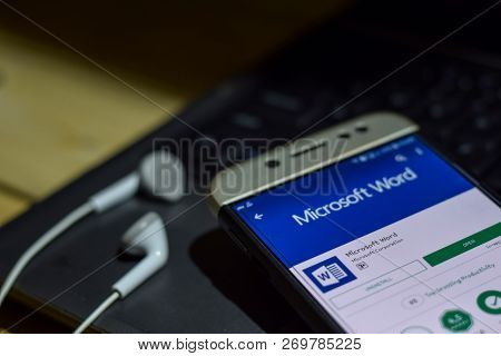 Bekasi, West Java, Indonesia. November 20, 2018 : Microsoft Word Dev App On Smartphone Screen. Word 