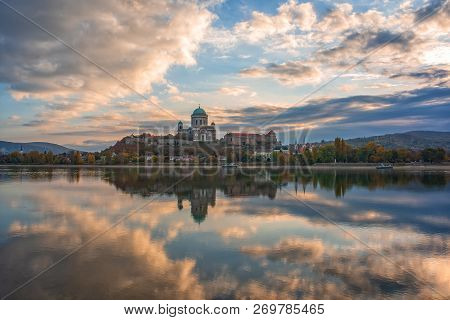 Amazing Sunrise View Over Danube River, Beautiful Reflections Of Morning Clouds Mirrored In Water, E