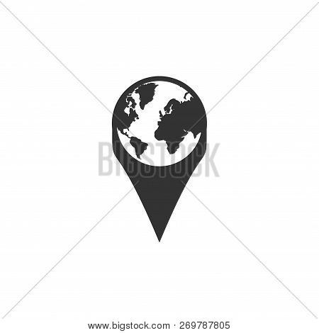 Globe Pin. Black Icon Flat On White Background