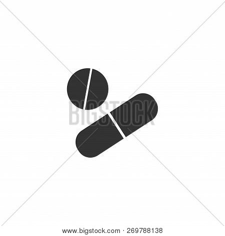 Pills. Black Icon Flat On White Background