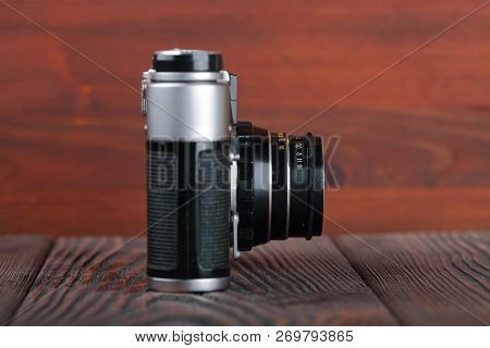 Moscow, Russia, April 11, 2017. The Old Soviet Rangefinder Camera Fed-5b, Released1976.