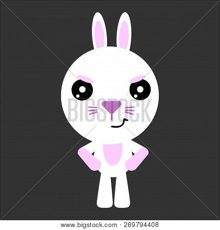 Cute Vector Rabbit. Cartoon Angry Character. Gray Background. Flat Design. Vector.