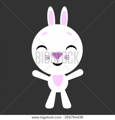 Cute Vector Rabbit. Cartoon Happy Character. Gray Background. Flat Design. Vector.