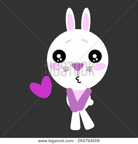 Cute Vector Rabbit. Panda Kissing. Gray Background. Flat Design. Vector.