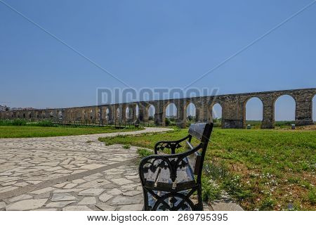 View Of Aqueduct At Kamares, Larnaca.  Landscape Shot With Wide Angle.  Taken On A Sunny Morning In 