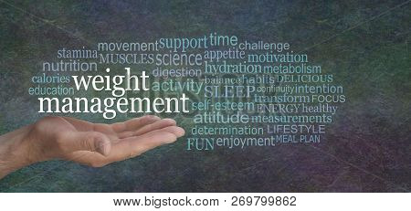 Weight Management For Men - Male Open Palm Hand With The Words Weight Management Floating Above Surr