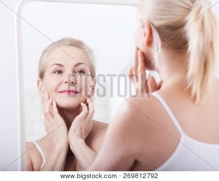 Fourty Years. Wrinkles On Forehead And Face. Face Plastic.