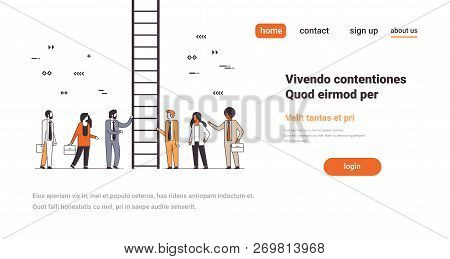 Business People Near Staircase Climbing Career Ladder Concept Way Up New Opportunities Successful Te