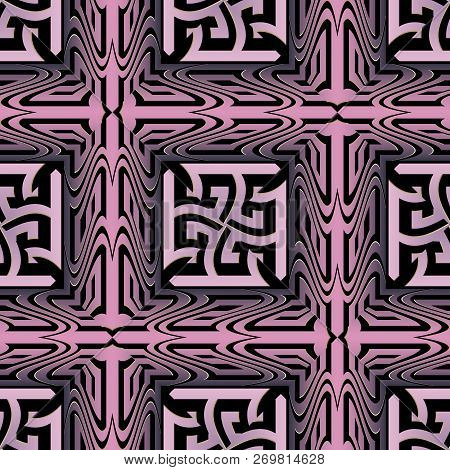 3d Checkered Vintage Greek Vector Seamless Pattern. Striped Orna