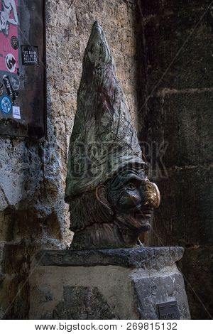 Naples, Italy - 04 November, 2018. Monument Of Pulcinella In Napoli