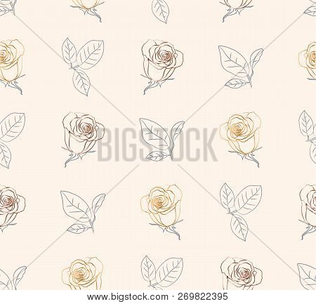 Seamless Pattern Gold And Bronze Roses. Vector Illustration