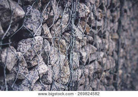Gabion Stone Wall And Lattice Background Protective Stones Texture