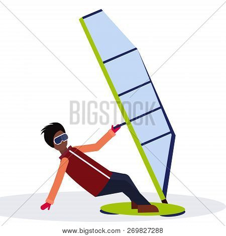 Man Windboarder Holding Sail Guy Windboarding Windsurfing On Snow Concept Extreme Winter Sport Male 