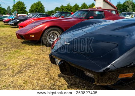 Paaren Im Glien, Germany - May 19, 2018: Sports Car Chevrolet Corvette (c3) Stingray Stand In A Row.