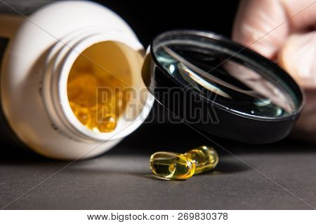Quality Control Of Drugs In And Pilul In Pharmacies. Tablets May Illustrate Publications About Count