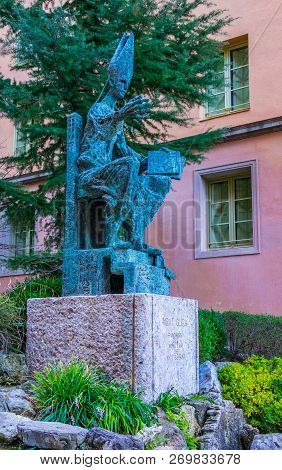 Monument To Abbot Oliba, Founder Of Montserrat Monastery. Catalonia, Spain.