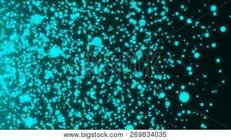 Many Abstract Small Blue Particles In Space, Computer Generated Abstract Background, 3d Rendering