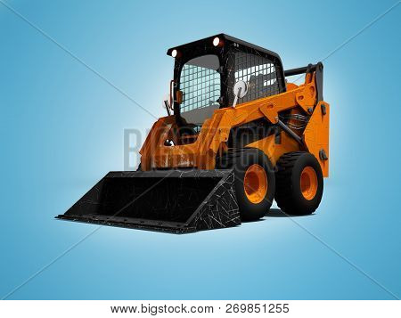 Old Orange Wheel Loader On Wheels With Bucket 3d Render On Blue Background With Shadow