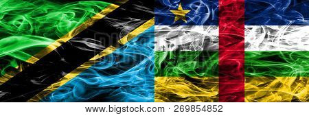 Tanzania Vs Central African Republic Smoke Flags Placed Side By Side. Thick Colored Silky Smoke Flag