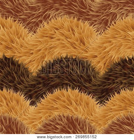 Seamless Of Beige Vector Furry Pattern. Fluffy Background. Safari Backdrop