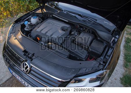Belgrade, Serbia, October 14. 2018 : Passat B7 Blue Motion Inside Of Hood
