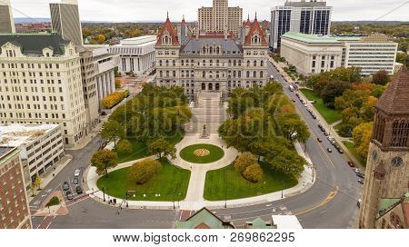 Its A Crisp Cold Day In Albany New York Downtown At The Statehouse In The Aerial View