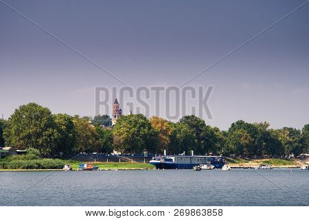 Summer At Dunav At Veliko Ratno Ostvo In Zemun Near Belgrade With View Of Gardos Fortress