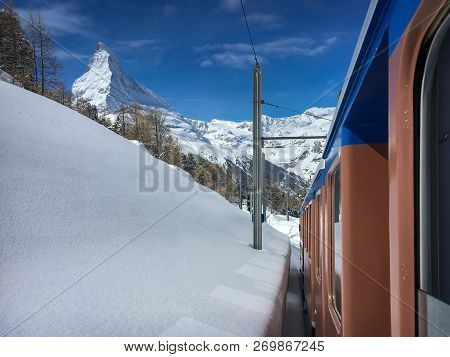 Matterhorn Mountain And Landscape Of Swiss Around Zermatt Seen From Driving Gornergrat Railway (gorn